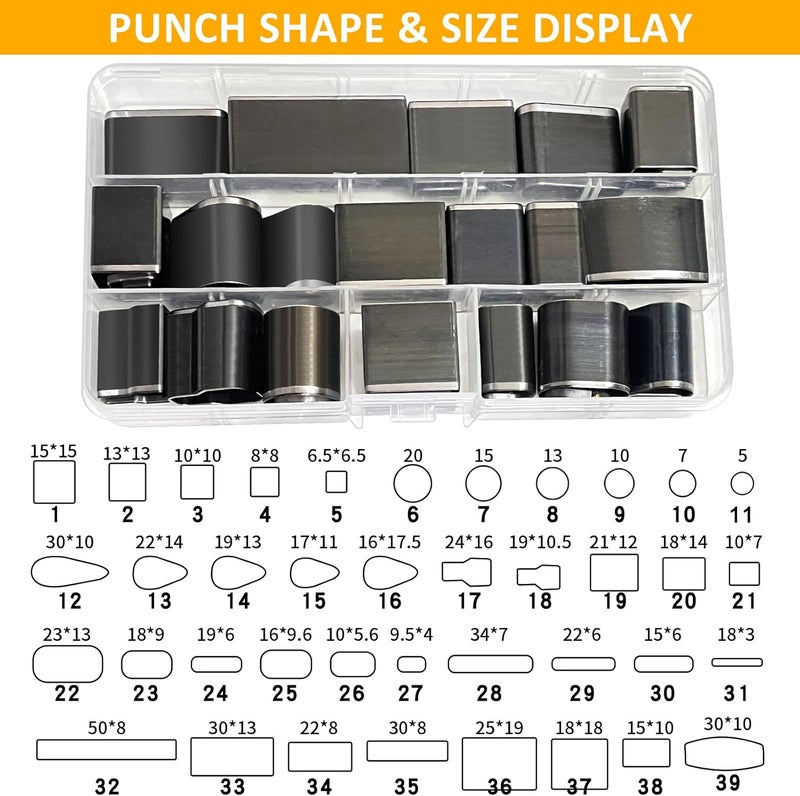 YKSPLUSK 40 Pieces Leather Hole Punch Tool, Multiple Shapes Hole Punch Set for Belts, Leather Cutting Dies Kit with Storage Case & Mat, Hollow Punch Cutter Tool for Handmade DIY Crafts - Image 3